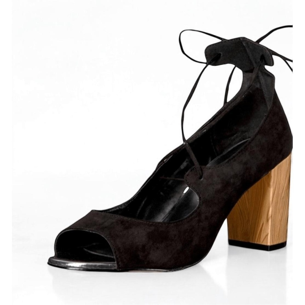 Athena Alexander Womens Black Suede Vikki Strappy Lace Up Block Heel Sandal - Picture 3 of 7